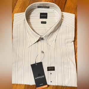 Arrow Men's Beige Striped Dress Shirt